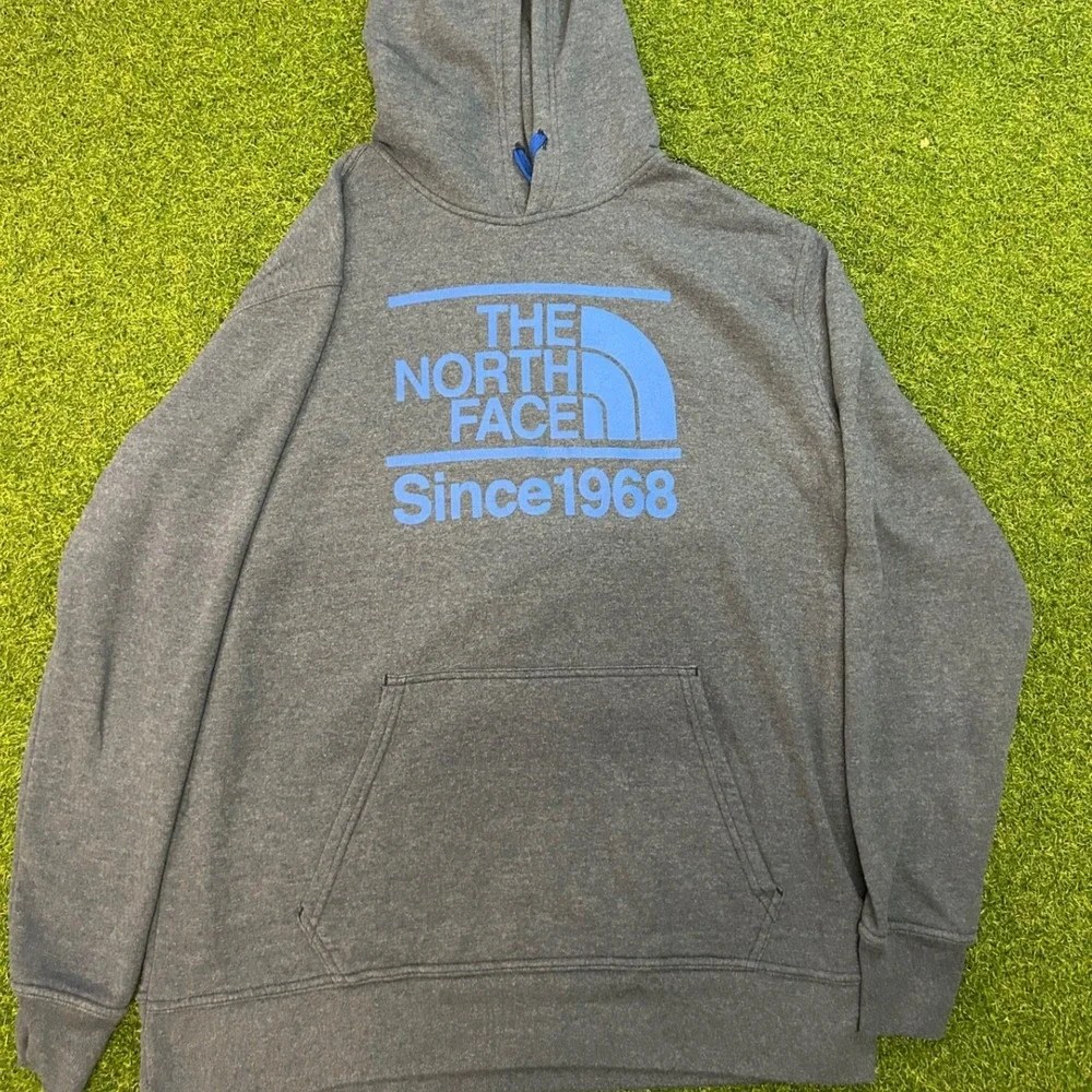 The North Face Mens XXL Gray Blue Logo Since 1968 Pullover Hoodie Sweatshirt